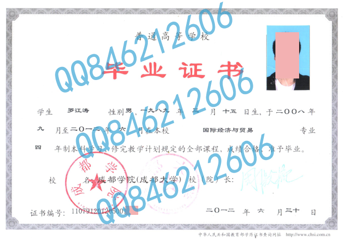 成都学院(成都大学)12年毕业证样本图片