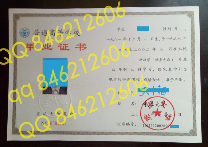 重庆大学02年毕业证样本图