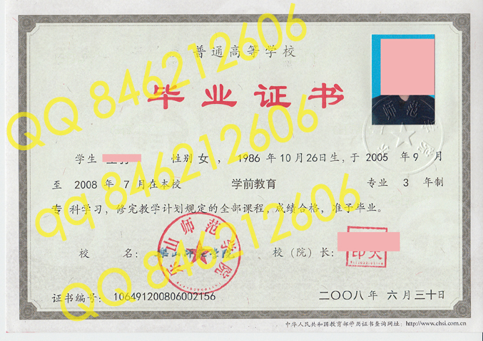 乐山师范学院2008年毕业证样本