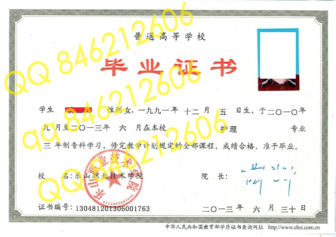 乐山职业技术学院毕业证样本