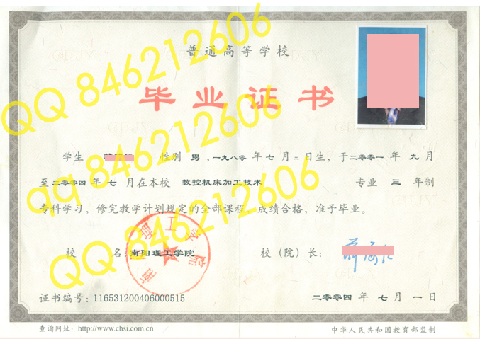 2004年南阳理工学院毕业证样本