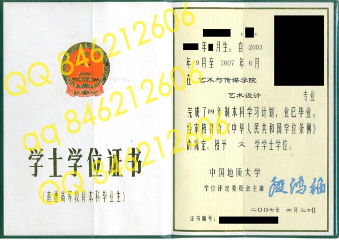 中国地址大学武汉学位证样本