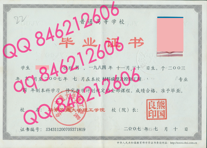 华东交通大学理工学院毕业证样本