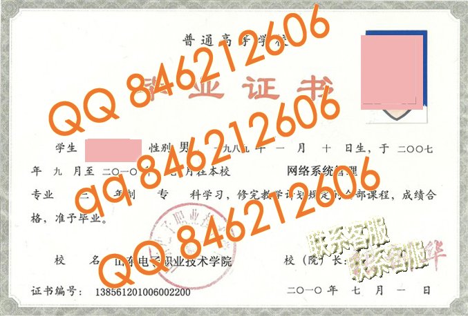 山东电子职业技术学院毕业证样本
