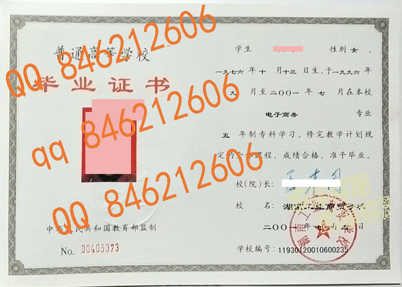 湖南工业商贸学校2001年大专毕业证样本