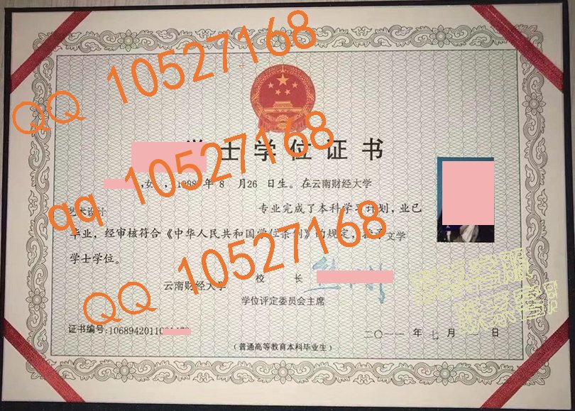 云南财经大学学位证样本图片