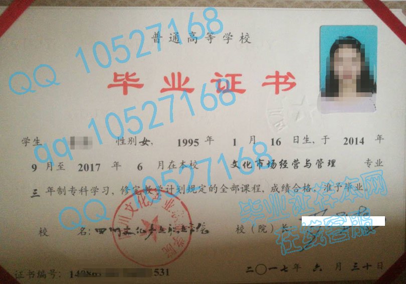 四川文化产业职业学院17年毕业证样本
