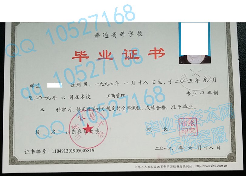 山东农业大学毕业证样本图片