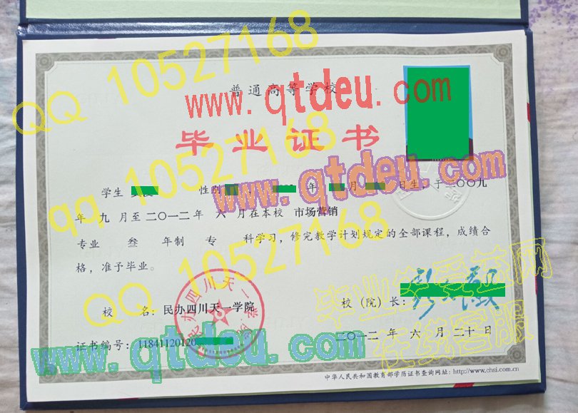民办四川天一学院毕业证样板模板