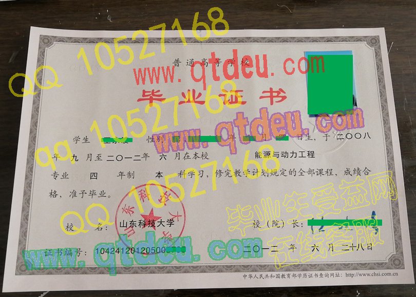 山东科技大学 毕业证样本图片b8w