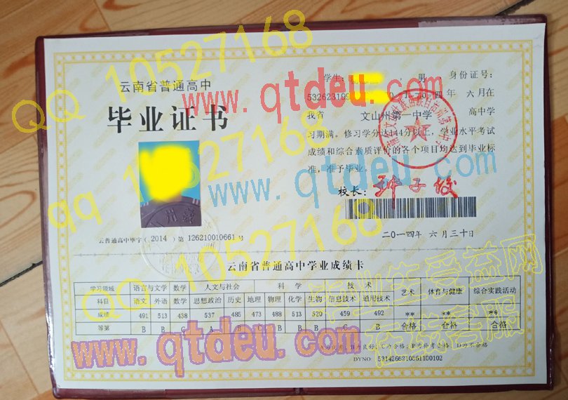 云南省文山壮族苗族自治州第一中学-毕业证样本