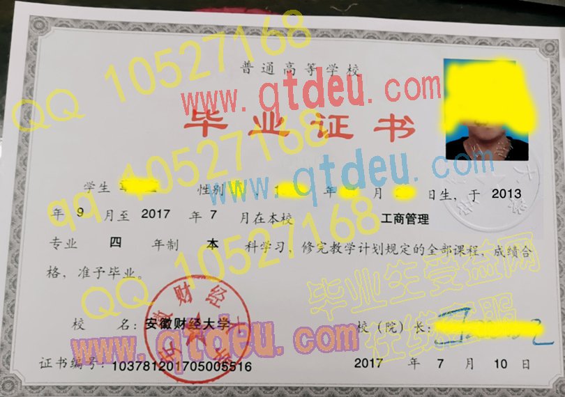 安徽财经大学-2017年毕业证样本