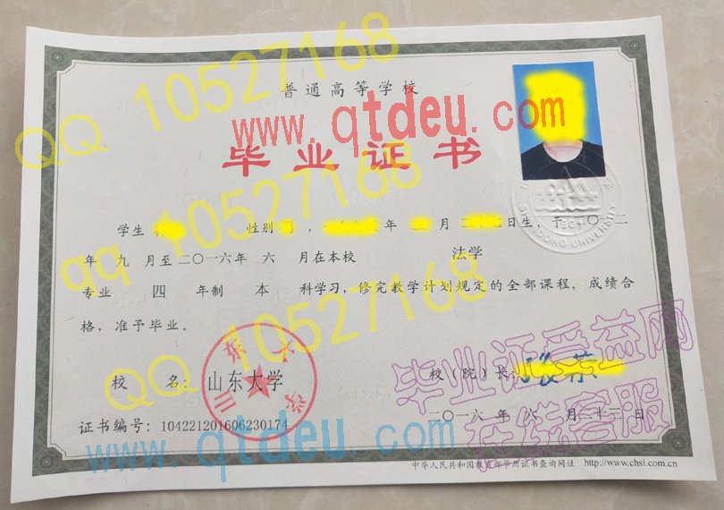 山东大学毕业证样本/图片