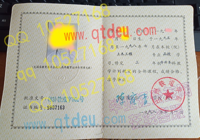 兰州铁道学院-1998年成教毕业证样本图