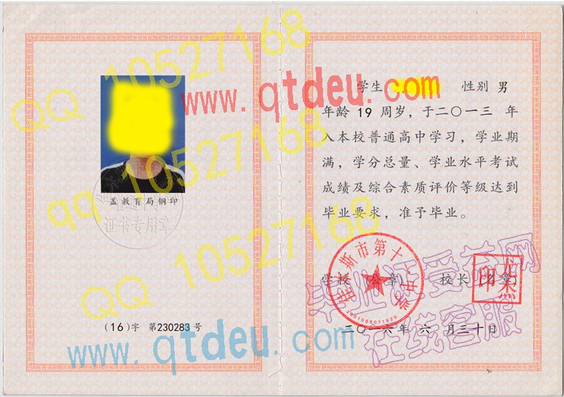 佳木斯市第十一中学毕业证样本图