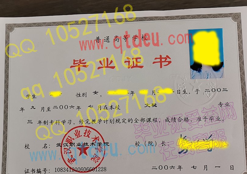 武汉职业技术学院-2006年大专毕业证样本图