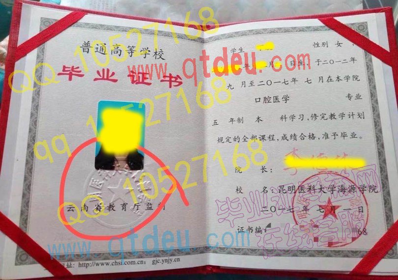 昆明医科大学海源学院毕业证样本图
