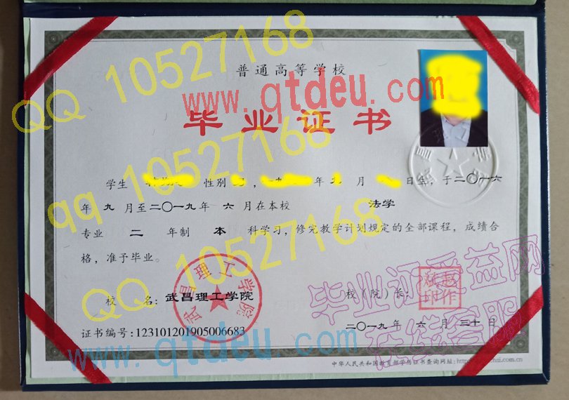 武昌理工学院毕业证19年原版样本