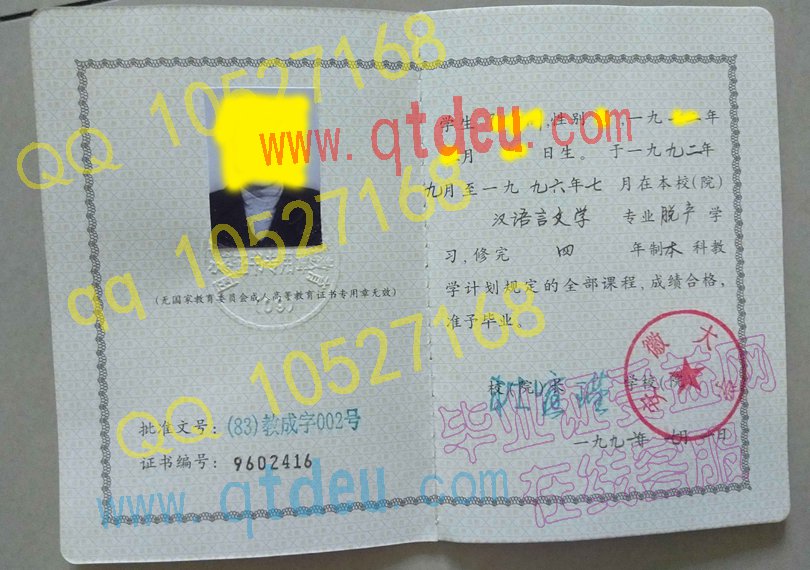 安徽大学1996年成教毕业证样本图片