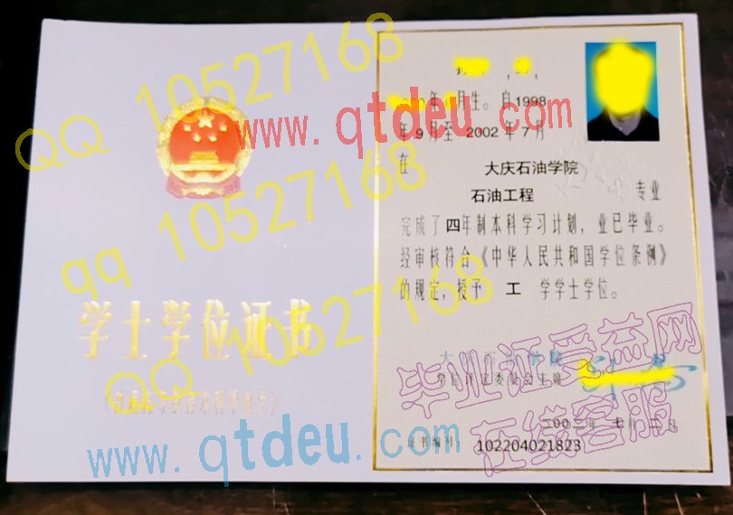 大庆石油学院02年学位证样本图