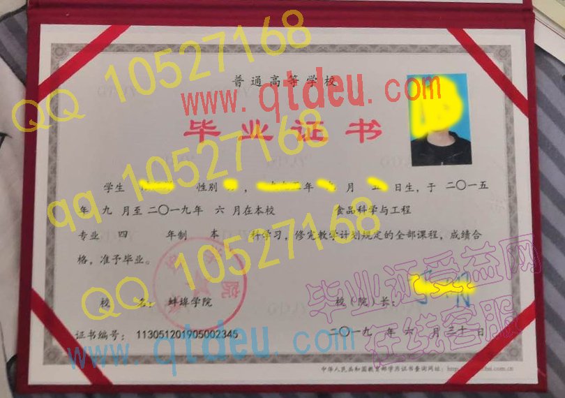 蚌埠学院毕业证19年原版样本