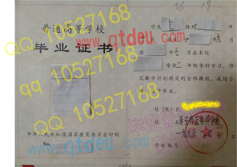 泰安师范专科学校96年大专毕业证样本图