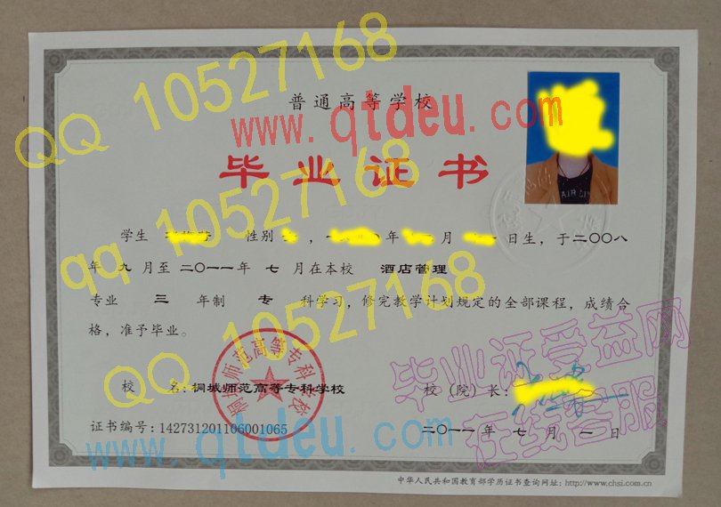 桐城师范高等专科学校毕业证模板{样本}