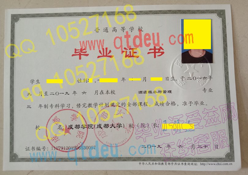 成都学院(成都大学)毕业证2020年原版样本