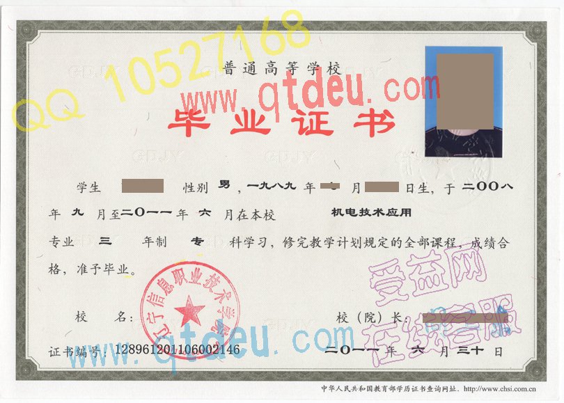 辽宁信息职业技术学院|毕业证书|样本
