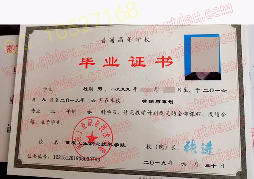 重庆工业职业技术学院毕业证模板/样本