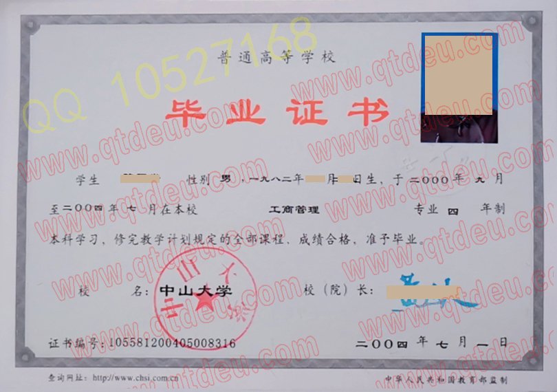 中山大学毕业证模板{样本}
