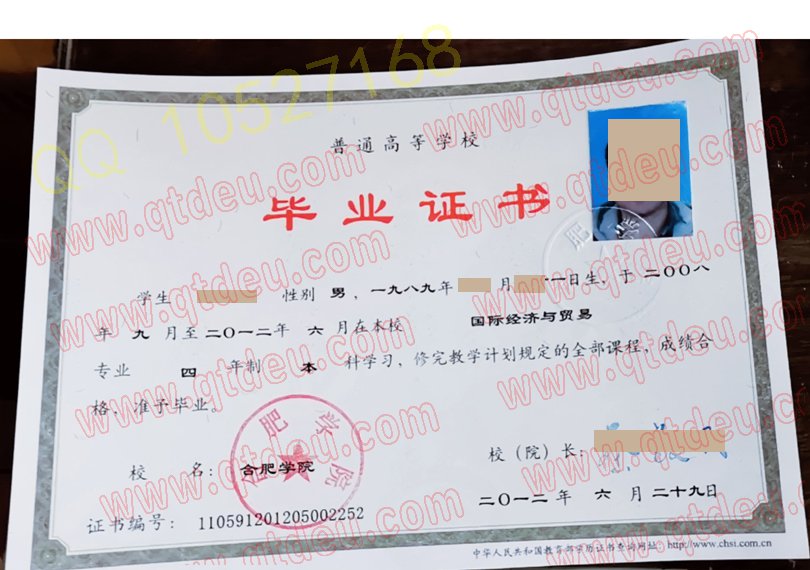 合肥学院毕业证样板{模板}