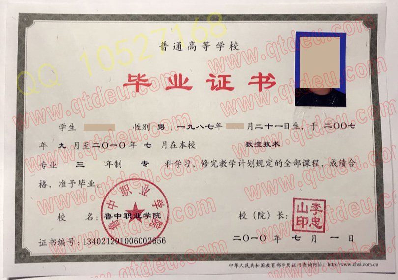 鲁中职业学院毕业证样板(模板)