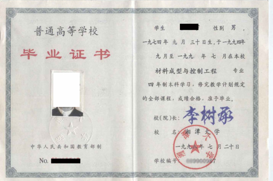 湘潭大学毕业证样板/模板