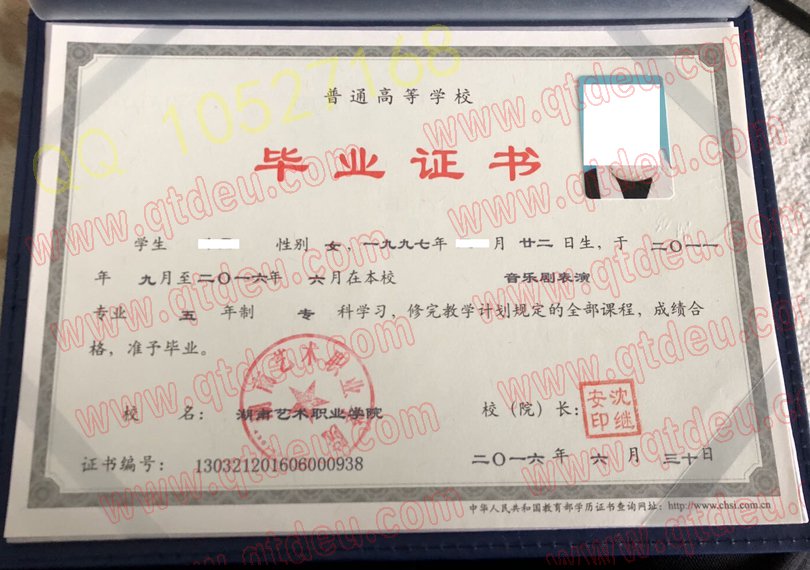 湖南艺术职业学院毕业证样板{模板}