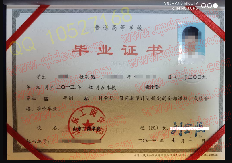 山东工商学院毕业证样板/样本