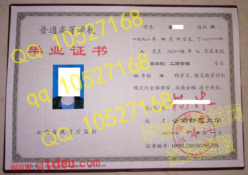 云南师范大学毕业证样本图