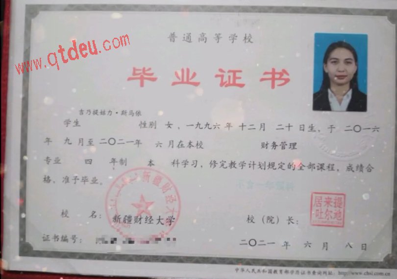 新疆财经大学毕业证模板{样本}