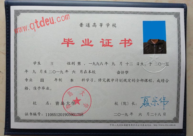 青岛大学毕业证样本图展