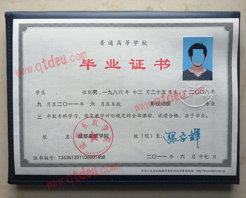成都东软学院毕业证模板_样本