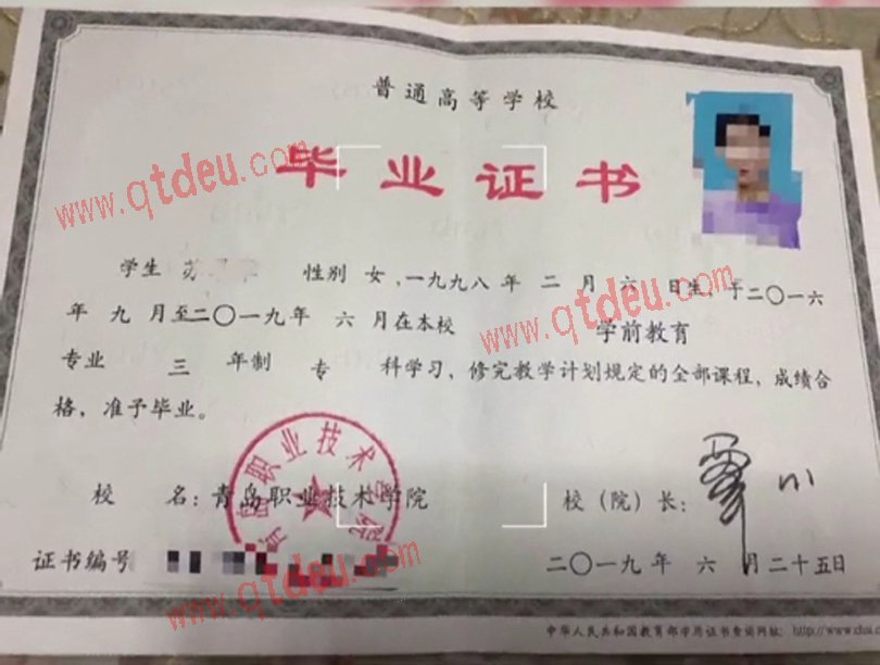 青岛职业技术学院毕业证样板_模板