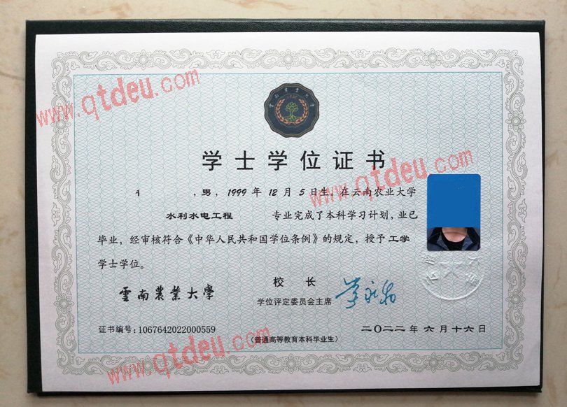 云南农业大学22年学位证模板_样本